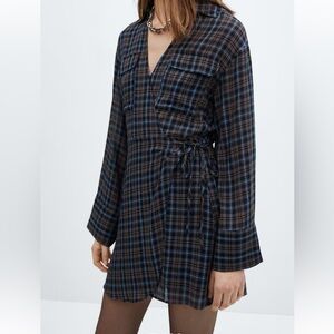 Mango Checkered Wrap Mini Dress